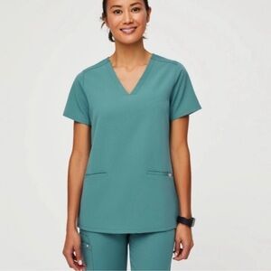 Figs Teal Short Sleeve V-Neck Top